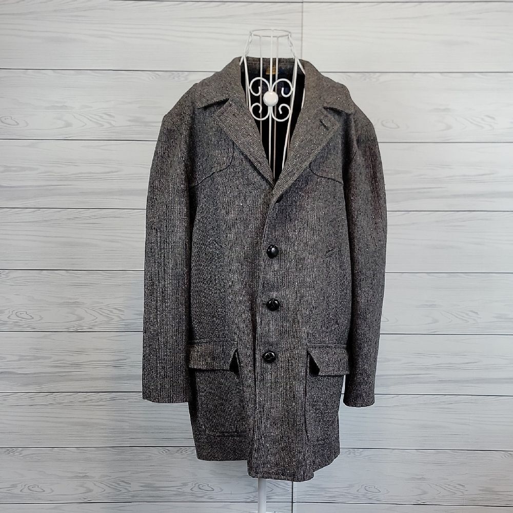 Vintage PENDLETON Car Coat Wool Donegal Tweed Jacket Mens Size 46 Long